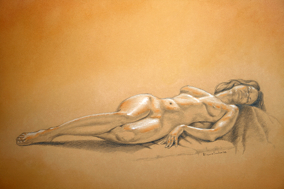 Vénus assoupie, Graphite et pastel sur papier canson, 33 sur 56 cm